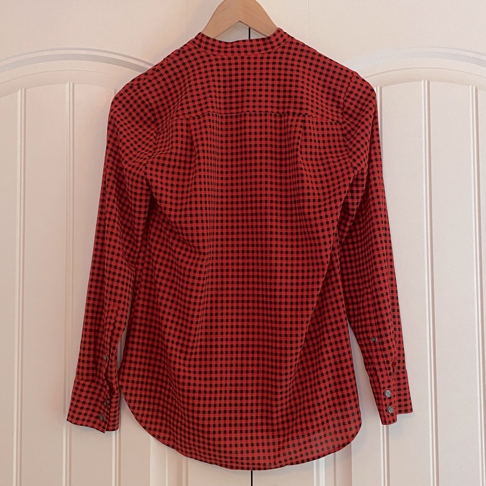 J. Crew Factory Drapey Buffalo Check Plaid/ Gingham Red Black Tuxedo Top Size XS - Picture 5 of 10
